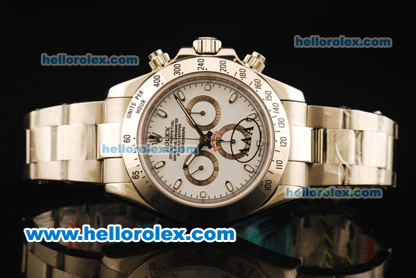 Rolex Daytona II Chronograph Swiss Valjoux 7750 Automatic Movement Full Steel with White Dial and White Markers - Click Image to Close